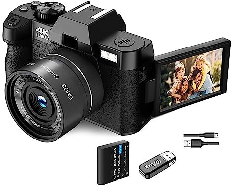 MZZYG Caméra vidéo Caméra de Photographie numérique compacte 4K WiFi Web Cam Vintage Vlog Enregistreur vidéo 48MP Camcorder Flip Screen(No Card,Package 3)