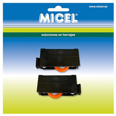MICEL - 91899 - Rodamiento para Ventana Corredera Elite, con regulación de altura, Pack de 2 Unidades, en Nylon, acabado Negro, 56 x 15 x 24 mm