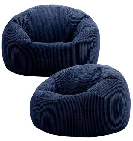 Icon Kingston Sitzsack Cord, Dunkelblau, 2er Pack, Sitzsack Erwachsene mit Füllung, Bean Bag, Cord Sessel, Lounge Sessel, Lounge Stuhl, Schlafzimmer, Wohnzimmer, Wohnzimmer Möbel