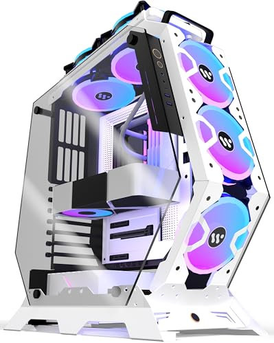 ANSAITE PC Case - ATX Mid Tower Tempered Glass Gaming Computer Open Frame Case with 5 PWM ARGB Fans (570-white)