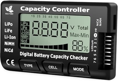 QIQIAZI - Tester per batteria digitale, capacità della batteria digitale, tester di tensione per LiPo/Life/Li-Ion/NiMH/Nicd