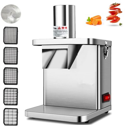 POGOAO Commercial Electric Vegetable Dicer, 250W Electric Vegetable Cutter, 5 Dicing Blades and 1 Slicing Blade, Automatic Food Chopper, Fruit Vegetable Cutter for Restaurant, Cafeteria
