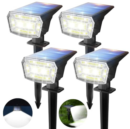 TECKNET Solarlampen für Außen Garten, 59 LEDs Solar Strahler Außen, 6500K Kaltweiß, 3 Helligkeitsstufen, IP65 Wasserdicht Gartenleuchten, Solarleuchte für Garten, Wege & Einfahrt – 4 Stück