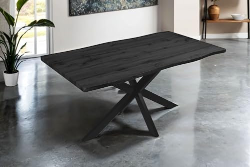 SAM Esstisch Josy | 160 x 85 cm | Holz-Optik in Grau | Spider-Gestell Metall schwarz | 40 mm Tischplatte mit Baumkante | Tisch für Esszimmer & Küche