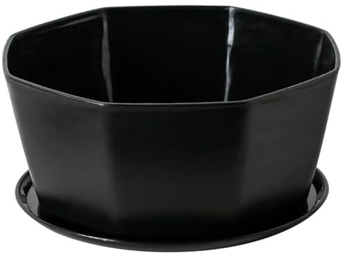 Neroyaner Shallow Planter 8 Succulent Pots, Ceramic Succulent Planter Pots with Drainage Hole, Shallow Plant Pot, Flower Pot for Round Bonsai with Bamboo Tray, Black