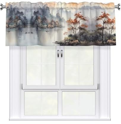 Mantovana per tende con disegno di uccelli e montagne (137,2 x 45,7 cm) con tasca per asta e finestra, mantovana elegante e versatile