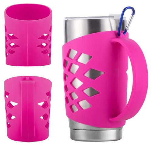Anti-Slip Silicone Sleeve for 20 oz Stainless Steel Tumblers - 3mm Thick Sleeve & 7.5mm Grip, Compatible with Yeti Hydro Flask Owala and More, Carabiner Included (Pink)