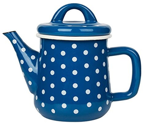 Enamel Teapot, with Handle & Lid, 600ml Traditional Serving Teapot Coffee Pot Jug Camping