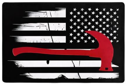 Teppiche für Wohnzimmer, 120 x 182 cm, rote Linie, Feuerwehrmann, USA-Flagge, Teppich, Wohnzimmer, waschbarer Teppich, weicher Eingangsteppich, rutschfeste Unterseite, moderne Schlafzimmerteppiche für