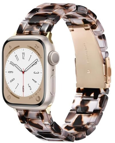 V.R.HOPE leichte Moderes Harz Armband kompatibel mit Apple Watch Series 7/8/9/SE/10/ 46mm 45mm 44mm 42mm Damen und Herren, für Apple Watch Ultra 49mm Series 6/5/4/3/2/1 - Tortoise Rosegold