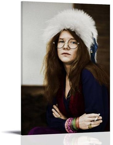 YOURNAME Janis Joplin Peinture à l'huile sur toile résistante à la décoloration imperméable avec cadre en bois, facile à accrocher pour chambre à coucher, salon, bureau - 30 x 45 cm