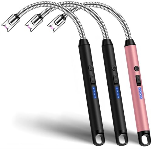 3 Pack Candle Lighters Long Reach, Electric Candle Lighter USB C Rechargeable, Electronic Arc Plasma Lighters for Scented Candle BBQ Fireworks