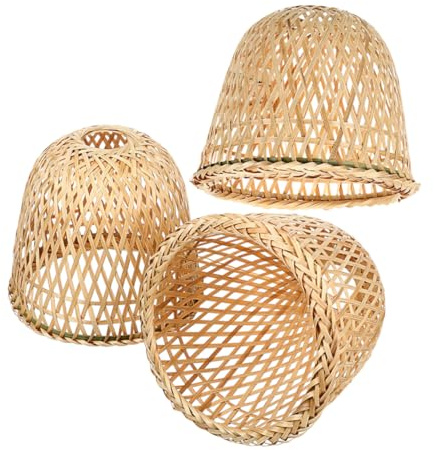 ASAKKURA Lot De 3 Abat-Jour En Bambou Tissé Main Style Rustique Pour Lampe Suspendue Et Lampe De Table ÉClairage Doux Petit Espace