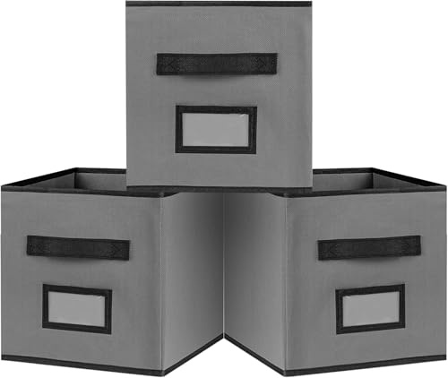 Cube Storage Boxes | 33 x 38 x 33cm Storage Cubes with Name Card Holder (3)