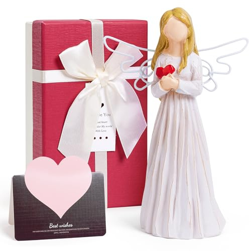 XIANNVXI Schutzengel Geschenk Engel Figur Schutzengel Taufe Glücksengel Statue Deko Figurine Dekoartikel Harz Engel hält Herz Geschenke für Frauen