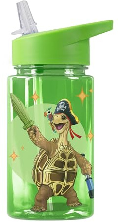 AWAVE Die Schule der Magischen Tiere Kinder Trinkflasche mit Strohhalm 400 ml Transparent rPET Wasserflasche Auslaufsicher BPA-frei Nachhaltig Schule Kindergarten Sport, Grün Schildkröte Henrietta