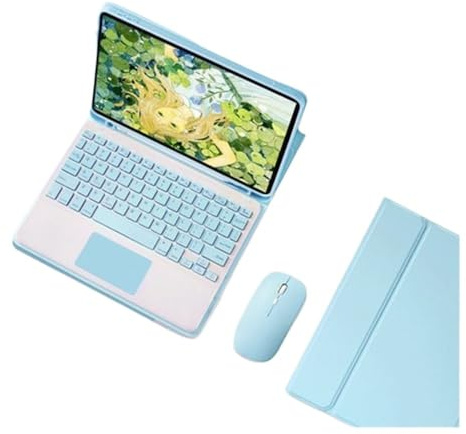 YSJX PU+TPU-Lederhülle mit Standfunktion, abnehmbare Touchpad-Tastaturabdeckung, kompatibel mit Samsung Galaxy Tab S8 Ultra 14,6 Zoll(Sky Blue+Keyboard+Mouse)