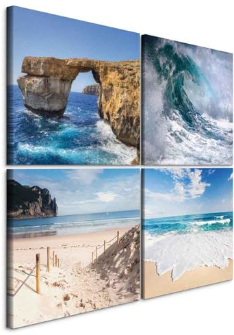 murando - Leinwandbild Set Ozean Wellen Natur, 60x60 cm, 4-teilig, modern | Hochwertige Leinwand, sofort aufhängbar, ideal fürs Wohn- oder Schlafzimmer, wasserfest und lichtecht, langlebig, stilvoll