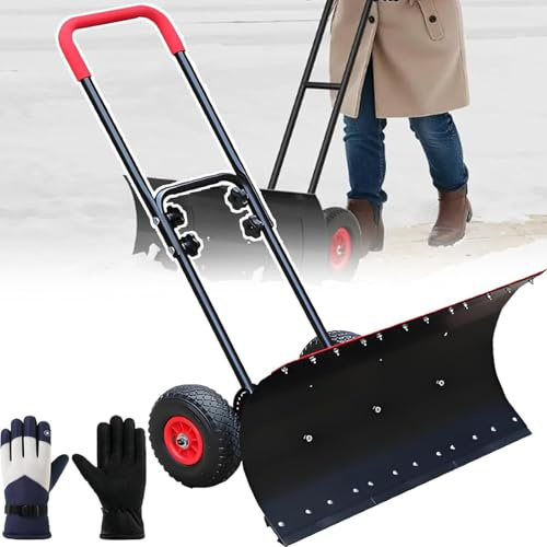DPQYJPP Pala quitanieves con Ruedas Alta Resistencia y Mango Ajustable, Hoja Doble Uso 74 x 42 cm Ancho, con Ruedas Antideslizantes, Estructura Acero Plegable, para descongelar y Quitar Nieve.