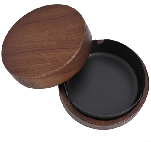Wooden Tray with Stainless Steel Liner Detachable Lid and Windproof Feature for Smokers and Social Gatherings (black)