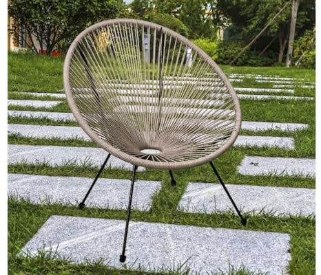 Tata Home Sedia da Esterno Interno Poltrona Relax da Giardino Terrazzo Telaio in Accaio Resistente Struttura in Corde Elastiche Stile Retrò Mod. String Colore Beige