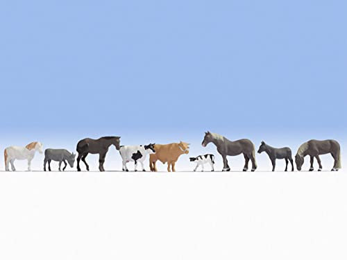NOCH Tiere auf dem Bauernhof, handkolorierte Tierfiguren aus Kunststoff für Spur N, optimal für den Modellbau