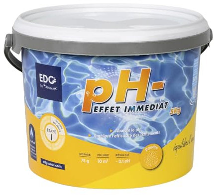 EDG by AQUALUX INTERNATIONAL - pH Moins Piscine - Baisse Le PH - Poudre - Seau 5kg - Confort De Baignade et Efficacité de Traitement Piscine - Correcteur pH Haute Concentration