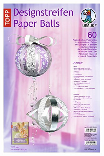 Ursus 23520099 - Designstreifen Paper Balls Amelie, Material für bis zu 8 Paper Balls, Durchmesser ca. 10 cm, 60 Streifen mit Zubehör, ideal zum Basteln von individuellen Weihnachtskugeln