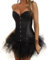 Corset Pailletten Corsage Korsett Damen Glitzer mit Tutu-Rock aus Tüll (EUR(34-36) M, Schwarz)