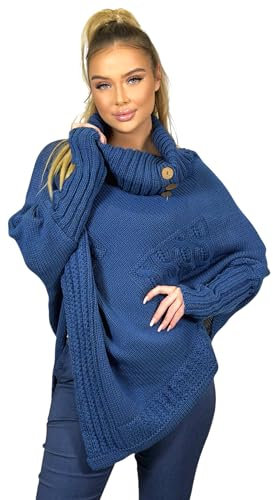 Mississhop Poncho Strick Sweatshirt Pullover Umhang Überwurf 30-01 Jeansblau