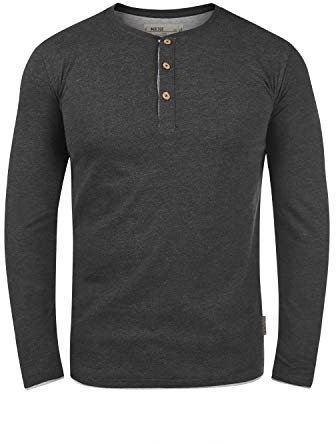 Indicode IDGifford Herren Longsleeve Langarmshirt Shirt mit Grandad-Ausschnitt Baumwollmischung Regular fit, Größe:S, Farbe:Charcoal Mix (915)