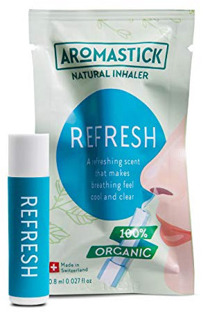 Aromastick Refresh - Mejora la respiración, haciéndola fresca y clara - Inhalador terapéutico natural - Aromaterapia - 100% aceites esenciales puros orgánicos, bio, Mentol, Eucalipto
