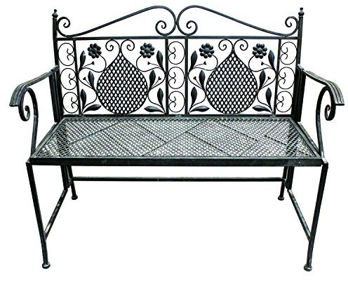 Mojawo Edle Parkbank aus Eisen Gartenbank 107cm 2-Sitzer Antik Design Sitzbank im Landhausstil Farbe Braun