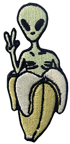 Alien in Banana Patch Embroidered Applique Iron On Sew On Emblem