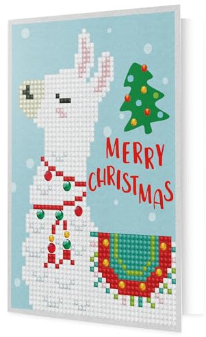 Diamond Dotz DDG-003 Grußkarte Lama Merry Christmas, ca. 12,6 x 17,7 cm groß, funkelnde Klappkarte mit Diamanten zum Verschenken, inklusive Briefumschlag