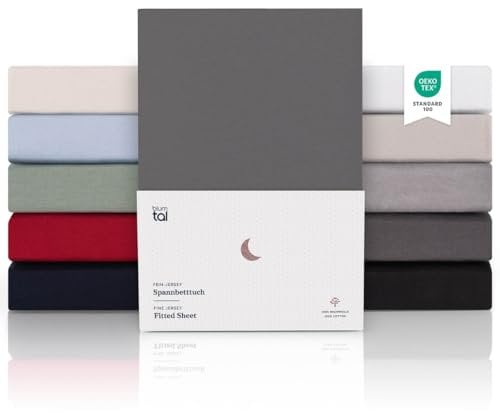 Blumtal® Premium Spannbettlaken 200x200 cm Jersey - Oeko-TEX zertifiziertes Spannbettlaken 200x200 Baumwolle - Bettlaken 200x200 Baumwolle - Spannbettlaken - 200x200 - Spannbetttuch 200x200 Anthrazit