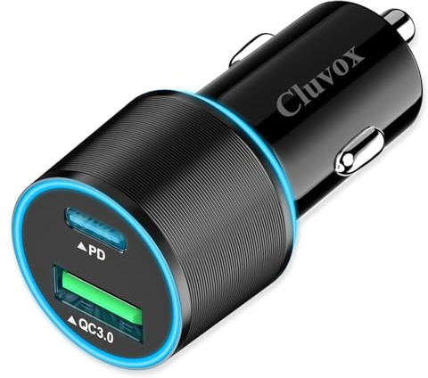 Dual USB Car Charger Adapter, Cluvox 20W Fast Charge Car Charger for iPhone 16/15 Pro Max/Plus/14/13/12/11/XS/XR/X/8/SE 2020/iPad 8th/Pro/Air 4/Mini, Google, Samsung Cigarette USB Charger