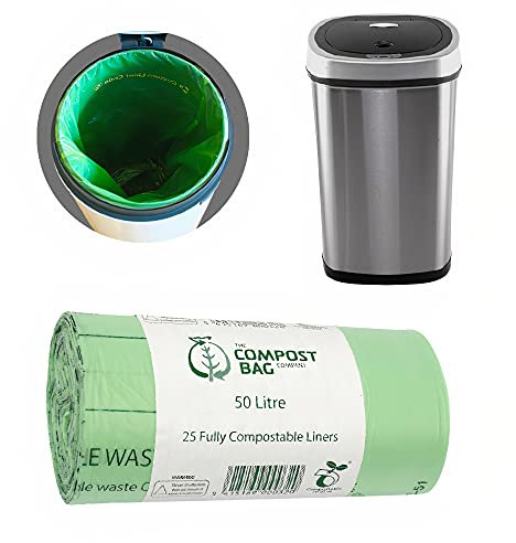 The Compost Bag Company 50 litres x 25, compostable 50L bin Liners, Biodegradable bin Liners for Kitchen & Home, 100% Biodegradable bin Bags 50 Litre