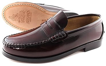 Marttely Castellanos Artesanos Penny Mocasines con suela de cuero * Hecho a mano en España, burdeos, 46 EU