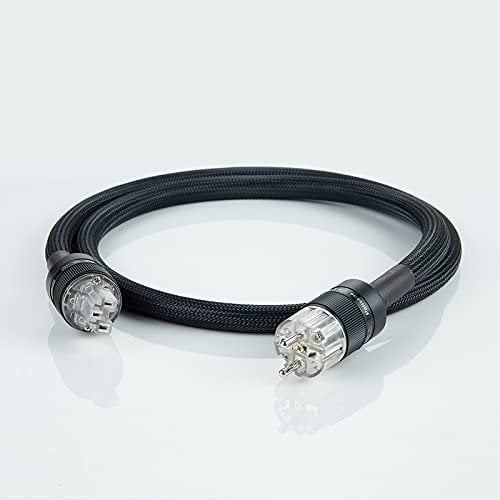 Pailvens HiFi Netzkabel 3 Polig, High End Stromkabel mit dichten Schirmgeflecht, vergoldeten EU Stecker, 12 AWG Kaltgerätekabel für Lautsprecher, Subwoofer, Leistungsverstärker (2m, Schwarz)