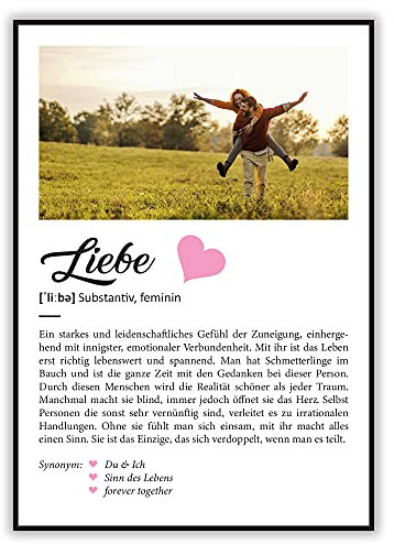 GRAVURZEILE Definition Poster & Kunstdrucke mit eigenem Foto - Geschenke für Freundin & Partner - Personalisierte Wandbilder - Wanddeko Deko für Wohnzimmer Schlafzimmer Flur & Diele