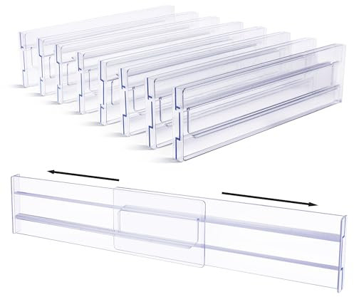 Vtopmart 8 Pack Drawer Dividers, 3.2 High Expandable from 12.2-21.4 Adjustable Drawer Organisers,Clear Plastic Drawers Separators for Clothing, Kitchen Utensils and Office Storage