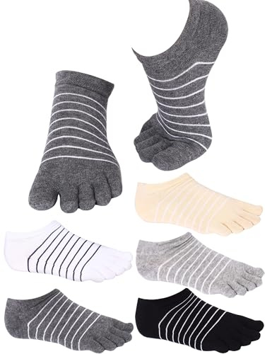 Sintege 5 Pairs Stripe Toe Socks Women Colorful Finger Sock with Toes Separated Ankle Socks for Athletic Running Women Men(Stripe,Classic Colors)