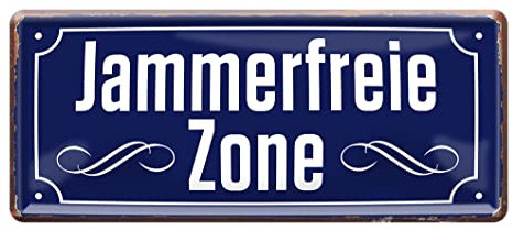 Jammerfreie Zone Schild in Straßenschilder Form - lustiges Deko Blechschild - witziges Hinweisschild Verbotsschild Warnschild - Dekoration für Büro Arbeitsplatz Firma Betrieb Jugendzimmer - 28x12cm