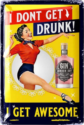 LANOLU Retro Blechschild Gin Tonic, lustiges Metallschild Alkohol Spruch als Geschenk für Frauen, Bar, Kneipen, Partykeller, Wanddeko Küche aus Metall - I GET AWESOME 20x30 cm