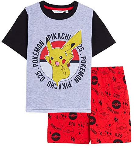 Boys Pokemon Short Pyjamas Grey/Red 13-14 Years