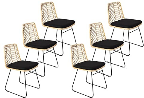 SAM 6er Set Rattanstuhl Kairo, Farbe Natur | Esszimmerstuhl inklusive Sitzkissen, Korbstuhl mit Metallfüßen, Geflechtstuhl/Eisenstuhl im Retro-Design