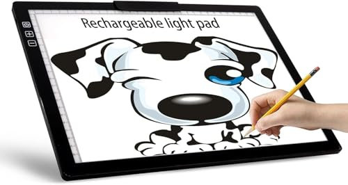 YINGWOND Leuchttisch A4 Wiederaufladbar, Tragbare Kabellos LED Leuchttisch mit Integrierter Ständer und Obere Klemme, Stufenlos Dimmbar, 6 Helligkeitsstufen zum Diamond Painting Zeichnung Skizzierung