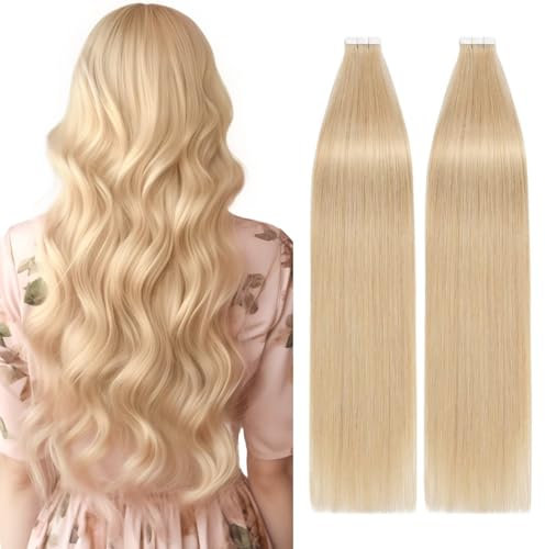 TESS Tape Extensions Echthaar Blond 40 Stück 55 cm Haarverlängerungen Remy Human Hair günstig 100 g Tape in Extensions Echthaar (#024-Mittelblond 40er Pack)
