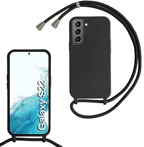 MBSLFY Silikon Handykette für Samsung Galaxy S22 Hülle mit Band,Silikon Necklace Handyhülle mit Abnehmbar Kordel zum Umhängen Stossfest Bumper Handy Schutzhülle für Samsung Galaxy S22, Schwarz